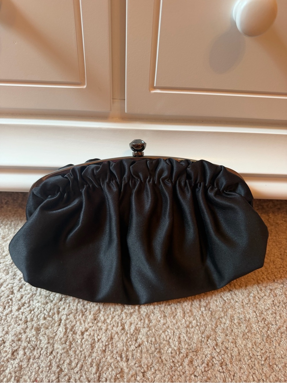 Kate Landry black satin evening bag clutch purse